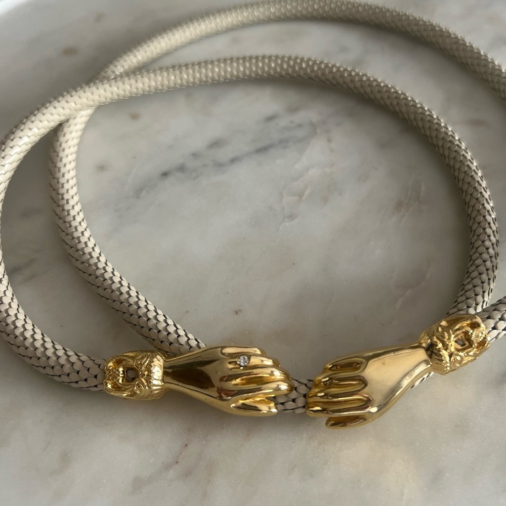 Gold and Cream Hand Clasp Belt with Intricate Design